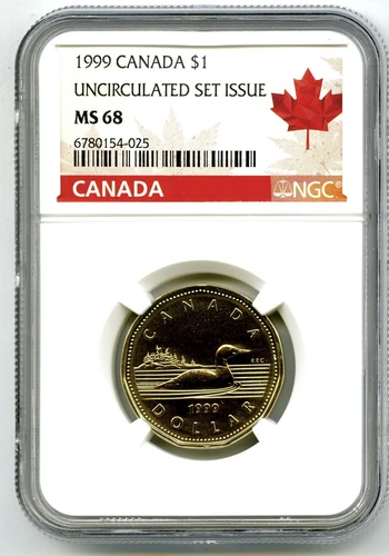 1999 CANADA $1 LOON NGC MS68 UNCIRCULATED LOONIE MAPLE LEAF RED LABEL TOP POP=3