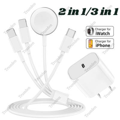 For iPhone Apple Watch 9 8 7 6 5 USB Type-C Magnetic Charger Cable Adapter Brick