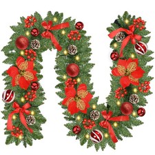 Christmas Garland with Lights, 9FT 30 LED Prelit Christmas Garland with Pinec...
