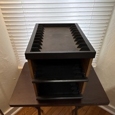 Brown Black Wood VHS Storage Rack Sliding Doors 3 Shelves Free Standing