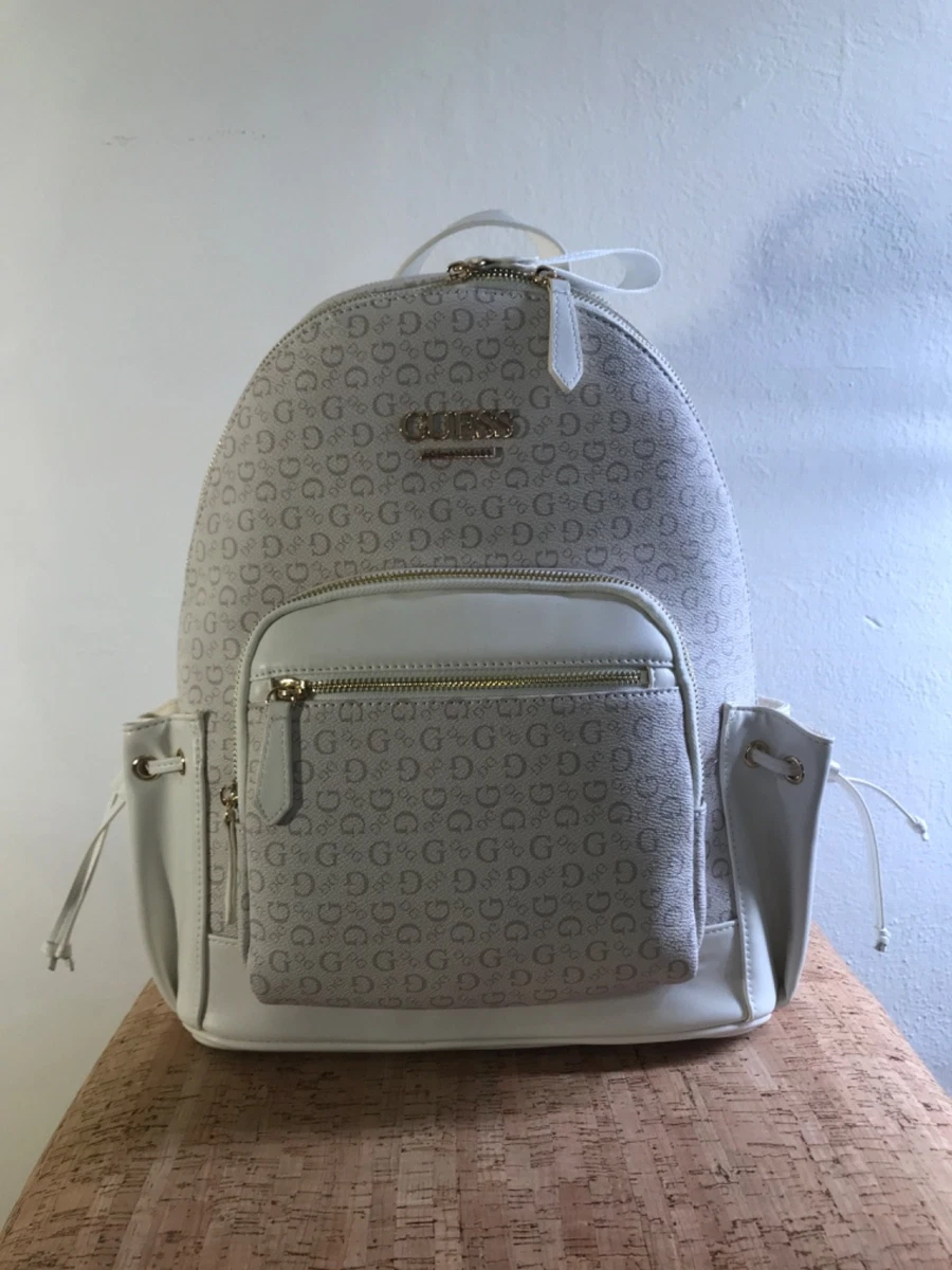 Guess HH889431 Beige Logo Monogram Backpack Flap Drawstring Front Zip Pockets GUESS Backpack Bags & Handbags With Pockets for Women for  main image 4