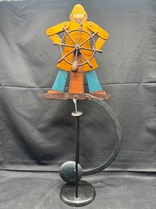 Vintage Authentic Models Kinetic Balancing Man Rowing Boat Metal Toy