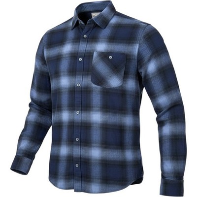 Flag & Anthem Mens Blue Black Ombre Plaid Flannel Button Down Shirt Size L NWT