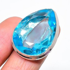 Swiss Blue Topaz Pear Shape Gemstone Adjustable Ring Handmade Beautiful Jewelry