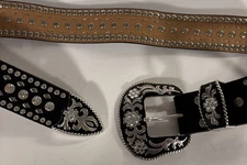 Nocona Black Leather Suede Western Belt Rhinestone Size S N3432601-S