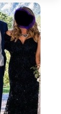 Xscape  Embellished Off-the-Shoulder 3/4-Sleeve Gown - Navy/Black -10 worn 1x 