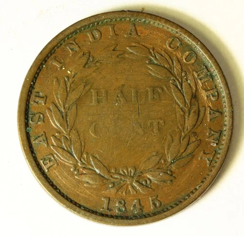 1845 East India Company 1/2 Cent — photo from the most recent tracked eBay sale