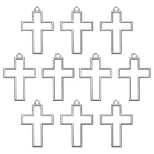 10-Pack Open Bezels, Cross Shape Bezel Pendants for Resin Silver Tone 