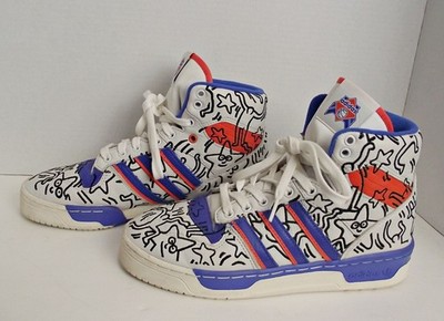 CLEAN Adidas Rivalry High Sneakers Keith Haring Originals Pop Art Size 7.5 Mens