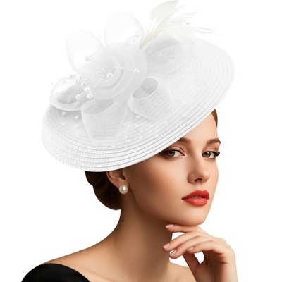 DRESHOW Fascinators Hat Flower Mesh Feathers Hat with a Headband and a Clip 7...