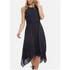 Karen Kane Navy Silky Crepe Belted Whimsygoth Whitchy Dress Small - Retail $129