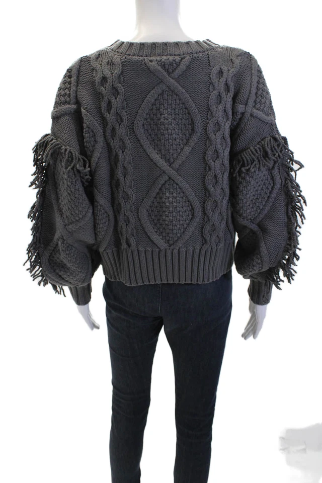Suéter de malha trançado feminino Line And Dot algodão gola redonda cinza tamanho P - Imagem 3 de 4