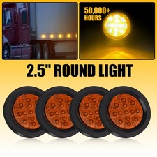 2.5in Round LED Amber Trailer Truck Tail Stop Turn Light*4+Grommet Brake Kit