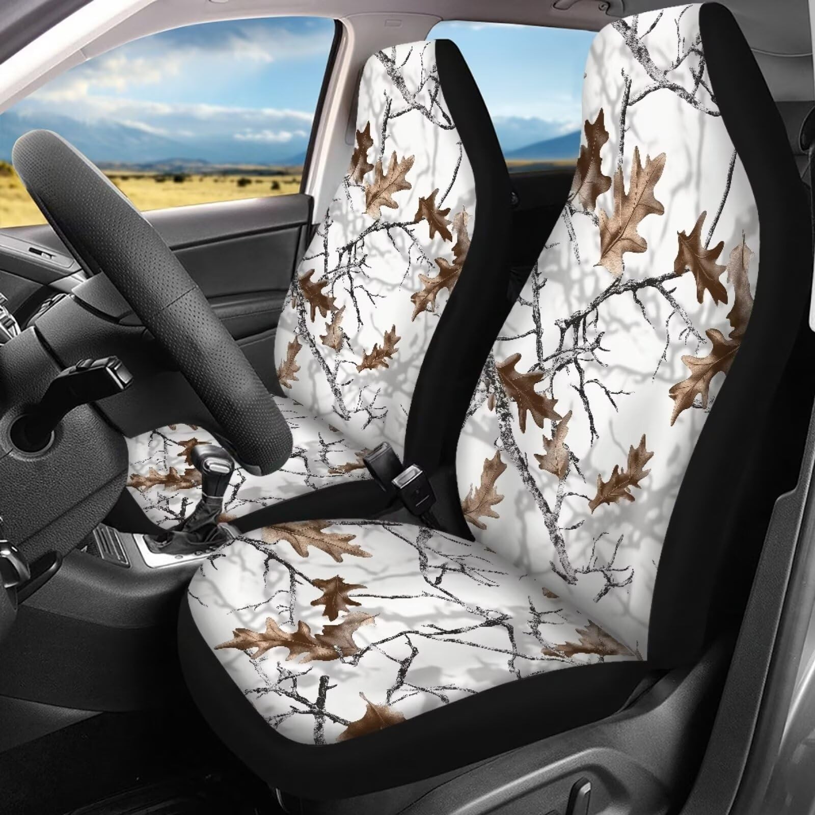 White Hunting Camo Forest Car Seat Cover Set Universal Fit Front & Rear Seat ...