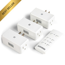 BLACK+DECKER Wireless Remote Control Outlet Set 3 Outlets 1 Remote Plug Switch
