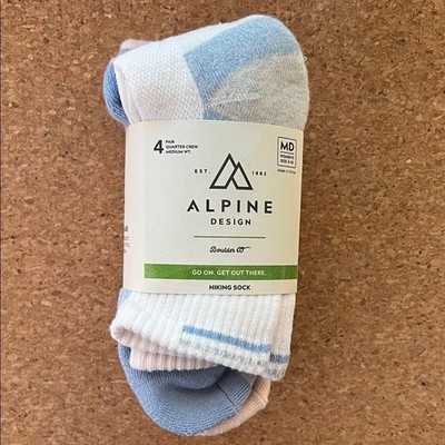 Alpine Design Hiking Socks Women Size 5-10 Blue 4PK NEW Quarter Crew Medium Wt