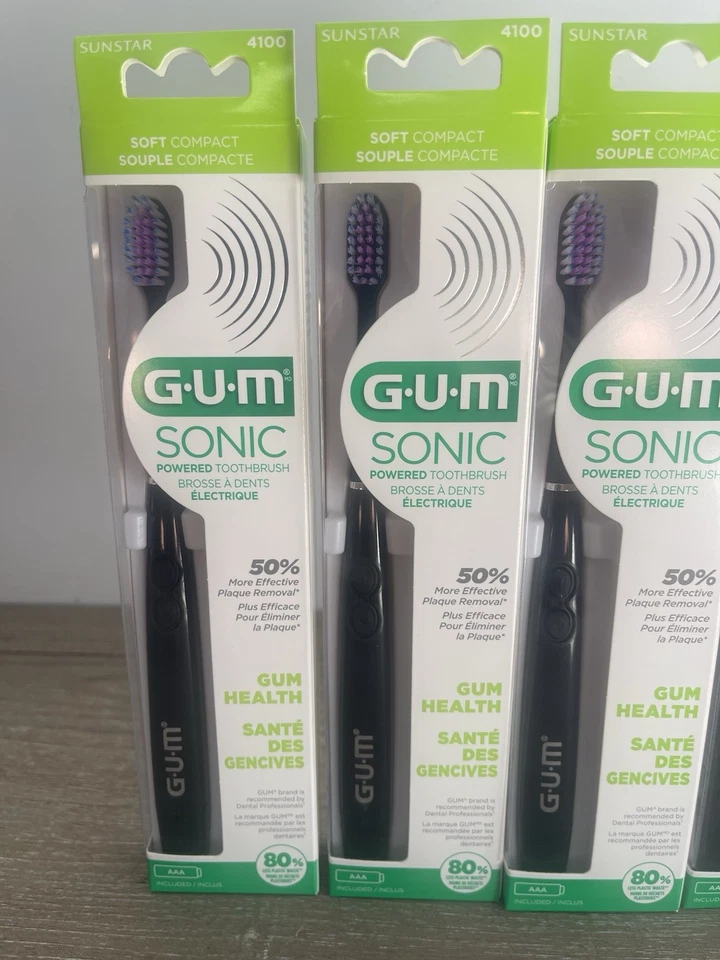 Lote 4 GUM Cepillo de Dientes Sónico Suave Compacto 4100 Negro AAA Batería Incluida Foto 2 de 4