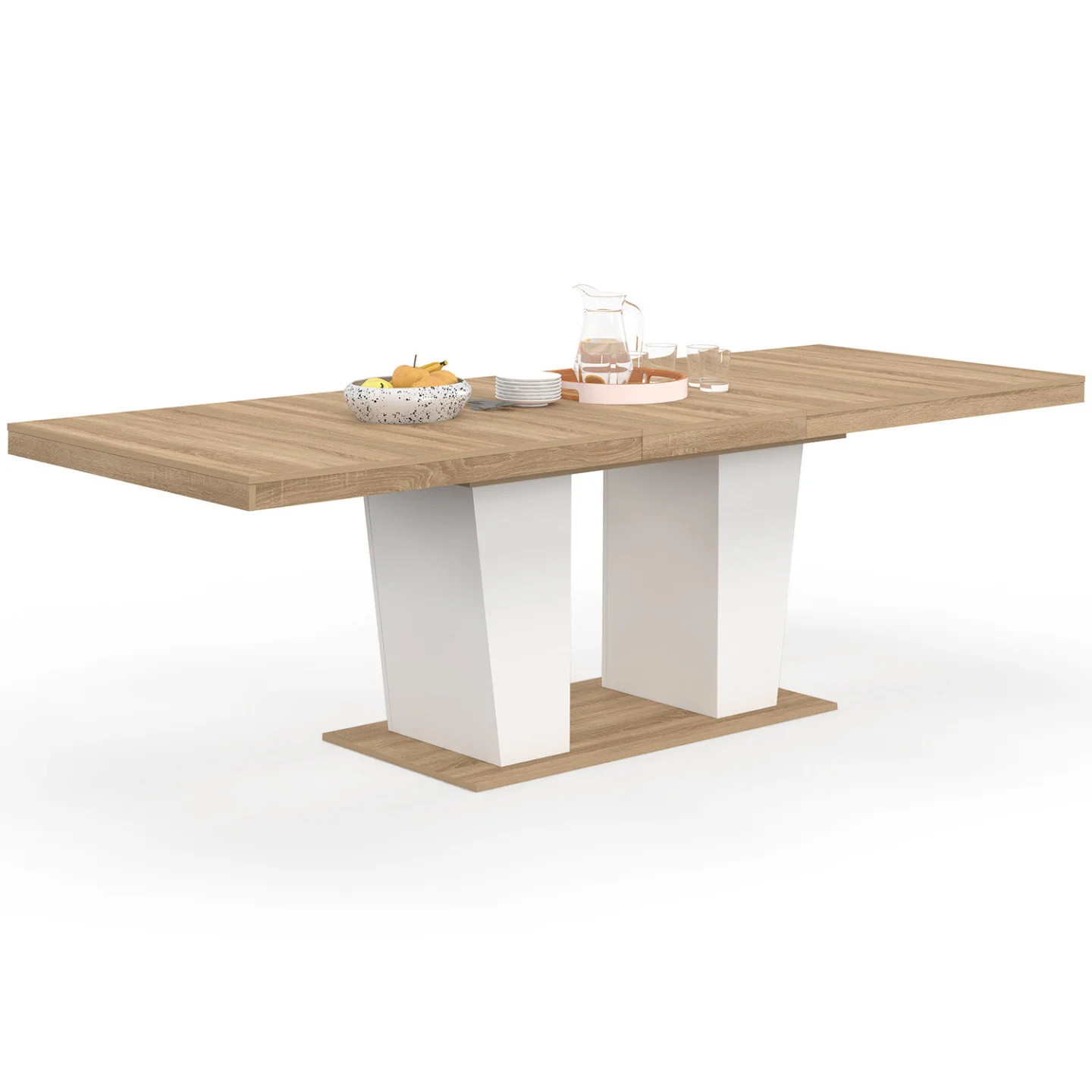 Table de salle à manger ELIAD rectangulaire finitions bois et blanc au design épuré