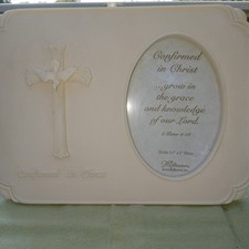 Vintage Confirmation Plaque  Frame Verse Dove On Cross USA 3.5" 5" Photo Easel