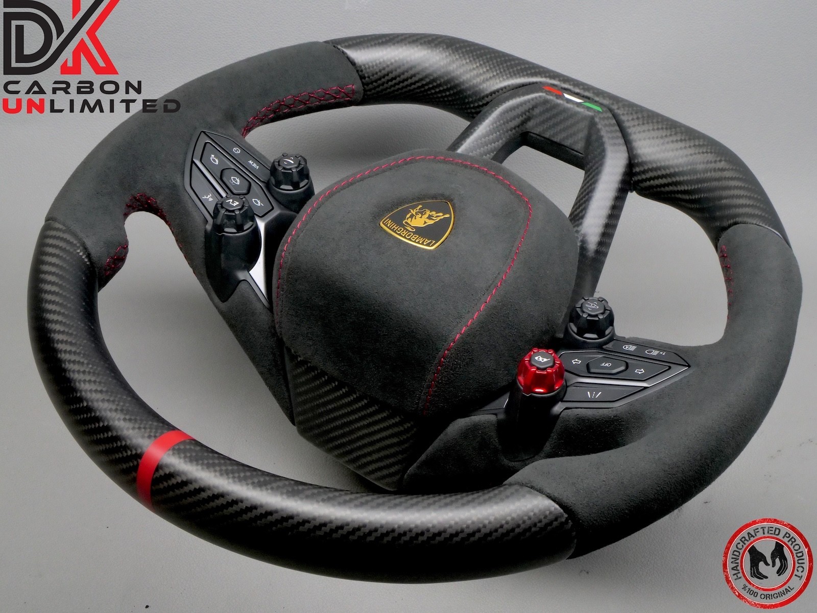 Lamborghini Temerario Red Ring Alcantara Red Stitch Matte Carbon Steering Wheel