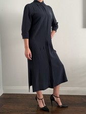 MAX MARA Size 10 Navy Silk Midi Shirt Dress Pura Seta