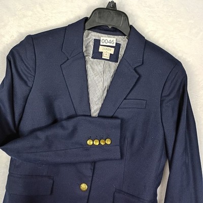 J.Crew Womens Navy Blue Schoolboy Blazer Gold Crest Buttons Pinstripe Lining 6