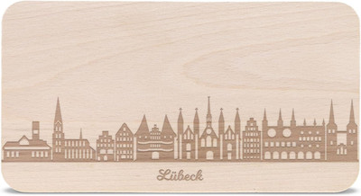 GRAVURZEILE Frühstücksbrettchen mit Gravur - Skyline Lübeck - Holz Schneidebrett