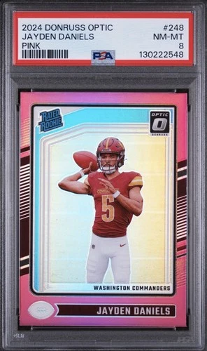 2024 PANINI DONRUSS OPTIC PINK #248 JAYDEN DANIELS ROOKIE RC PSA 8