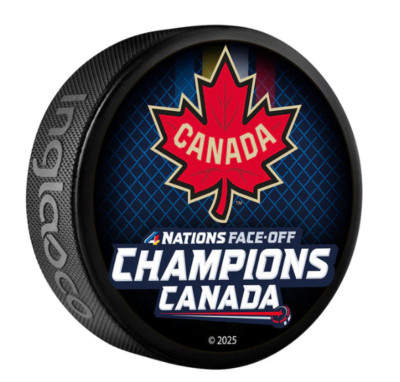 2025 Team Canada 4 Nations Face-Off Championship Souvenir Roster NHL Hockey Puck