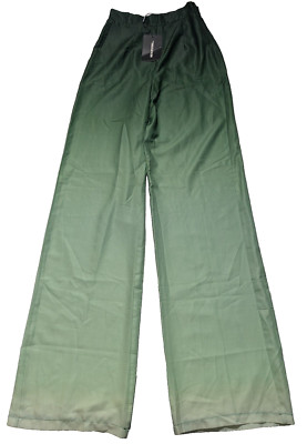 PRETTY LITTLE THINGS Women Size 0 Green Ombre Print Poly Wide-Leg Trousers NEW