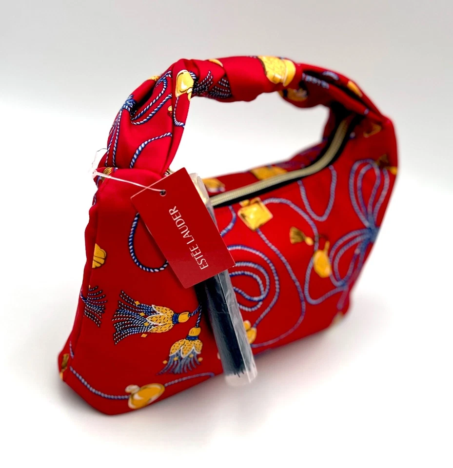 Bolso/bolso de mano de maquillaje estampado con borlas Estee Lauder ~ rojo Foto 2 de 2