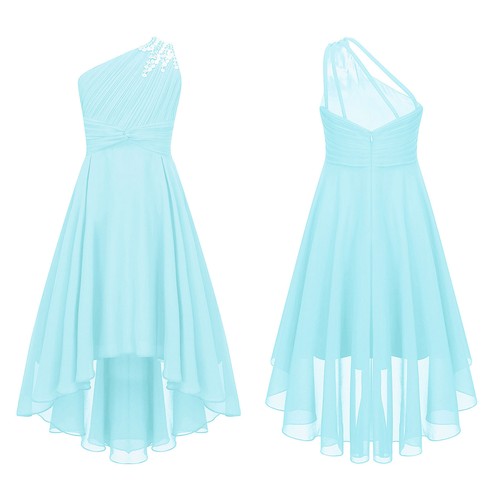 Kids Girls Ball Gown Chic Dress Party Evening Proms Bridesmaid One Shoulder - Picture 46 of 75