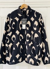 Marimekko Uniqlo Womens Black Ivory Geometric Print Fleece Jacket L Uk 14 Eu 42