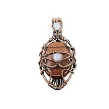 Copper Sun Sitara Gemstone Rainbow Moonstone Wife Wire Wrapped Evil Eye Pendant