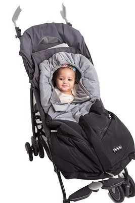 black stroller with footmuff