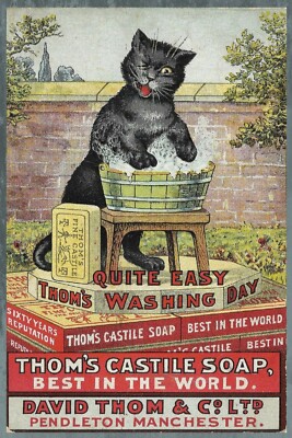 Thoms Kastilienseife, Vintage Katzenwerbung, neues Blechschild Plakette, Wäsche Bad