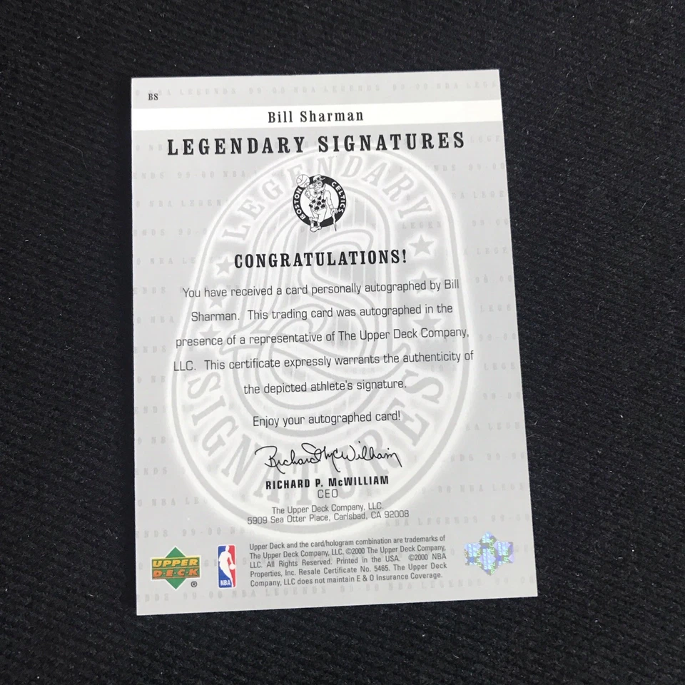 1999-00 Upper Deck NBA Legends Bill Sharman Legendary Signatures Auto BS Celtics - Image 2 of 2