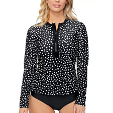 Island Escape Women Half-Zip Long Sleeve Rash Guard Black Size M 4671