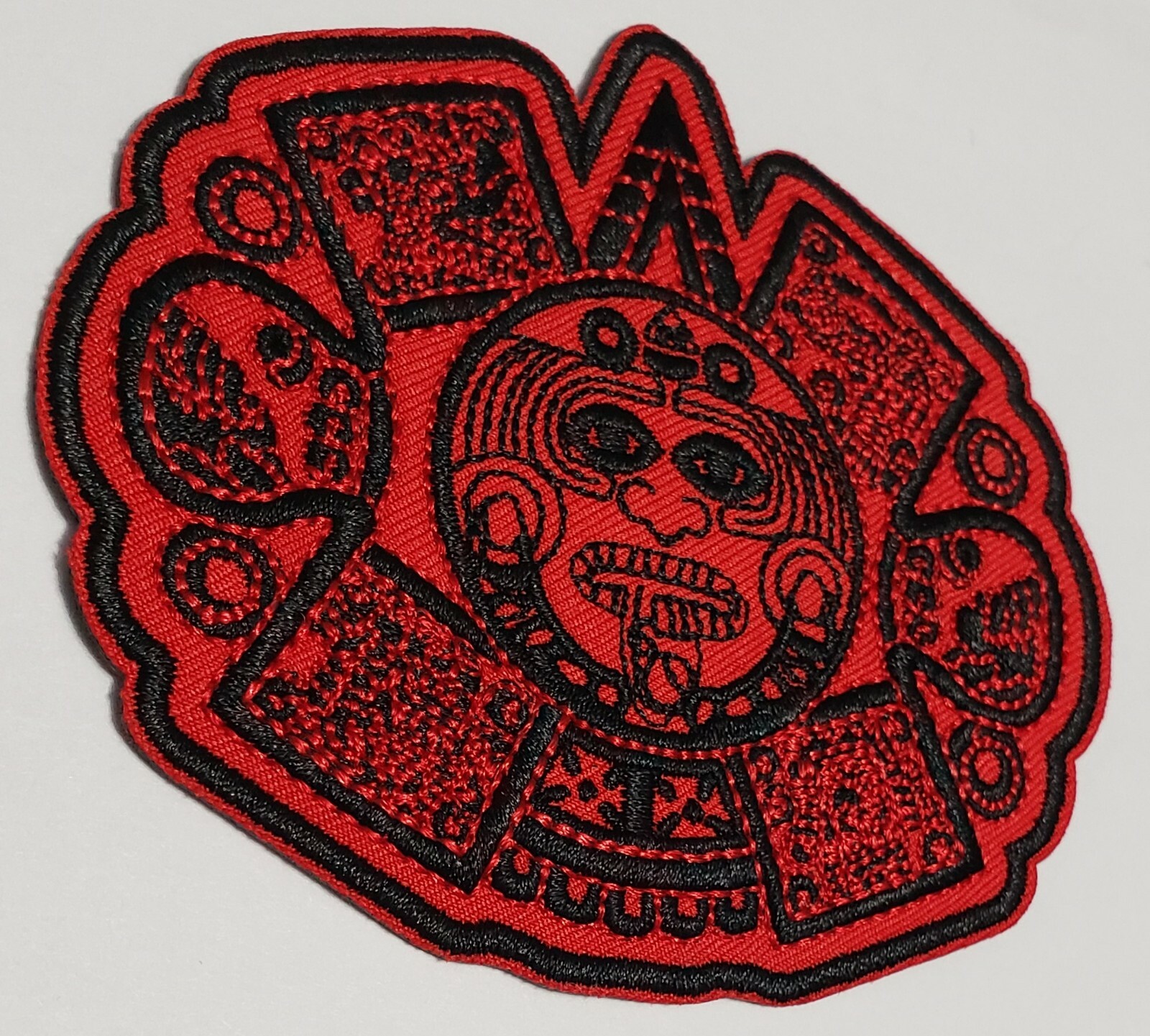 CHICANO MEXICANO BLACK AND RED CALIFAS CALENDAR PATCH AZTEC SUN GOD ...