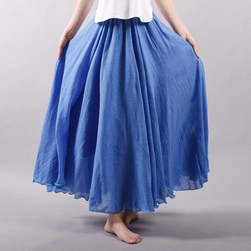 Women Summer Skirt Cotton Blend Long Skirts Elastic Waist Boho Maxi Skirts Size - Picture 30 of 32