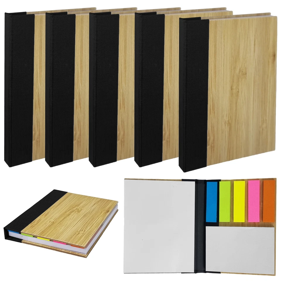 6er Set Haftnotizbuch Mini Bambus Haftnotitz Klebezettel Spender Block Post It - Bild 2 von 4