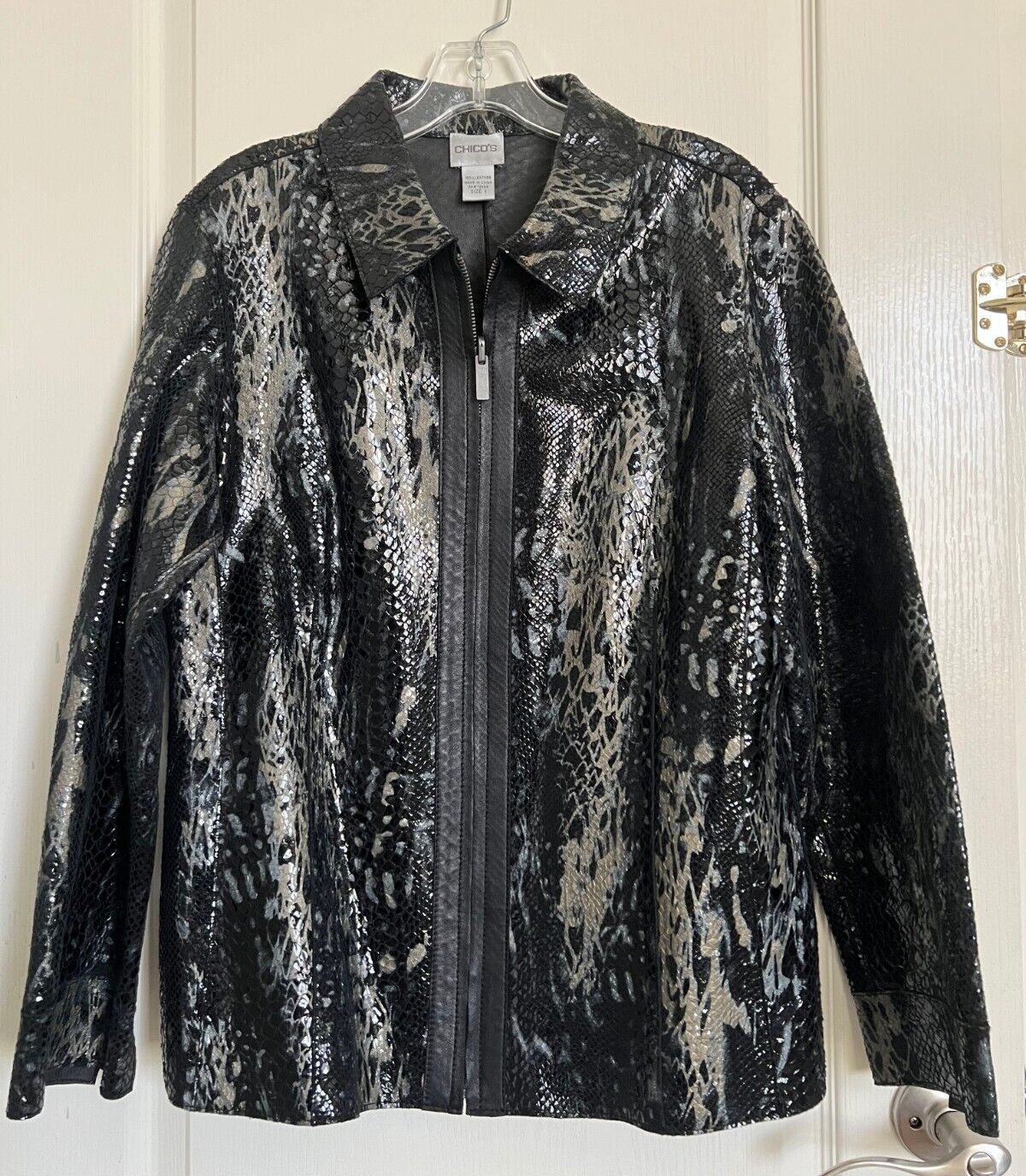 Chico's Black Python Shiny Reversible 100% Leathe… - image 1