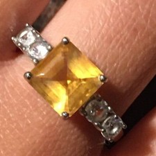 DK 925 Sterling Silver natural citrine white topaz Ring size7