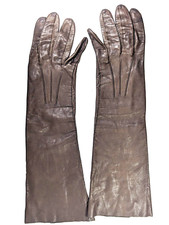 Brown Leather Opera Gloves Detail on Top Unlined 14" x 3" SEE DESCRIPTION 
