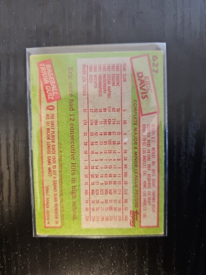 Eric Davis 1985 Topps #627 Rookie RC MLB Cincinnati Reds | eBay