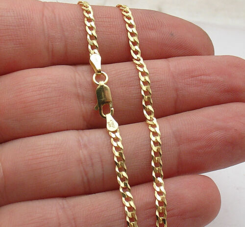  Italian Solid Curb Cuban Ankle Bracelet Anklet 14K Yellow Gold Plated Silver - Picture 1 of 4