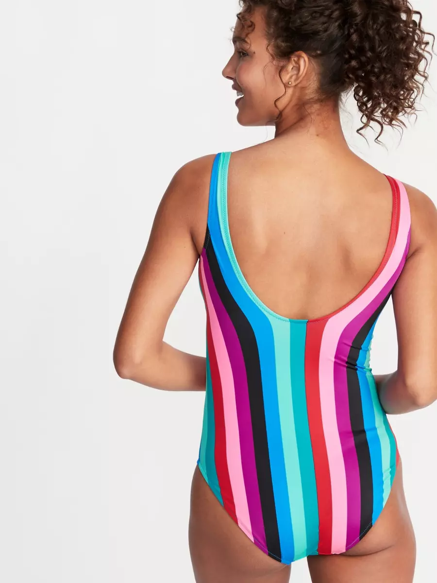 Old Navy Scoop Back One Piece Swimsuit Stripes Size L NWT