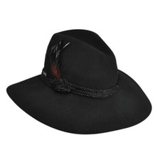 Betmar New York NWT Cedar Wide Brim Fedora Hat Black Wool Feather Rope Women OS