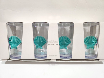 Coastal Nautical Beach Clam Aqua Acrylic Drinking Glasses Indoor/Outdoor 