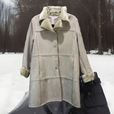 Hennes Faux Suede Plush Patchwork  Lined Button Down Coat VTG Y2K 90s Penny Lane